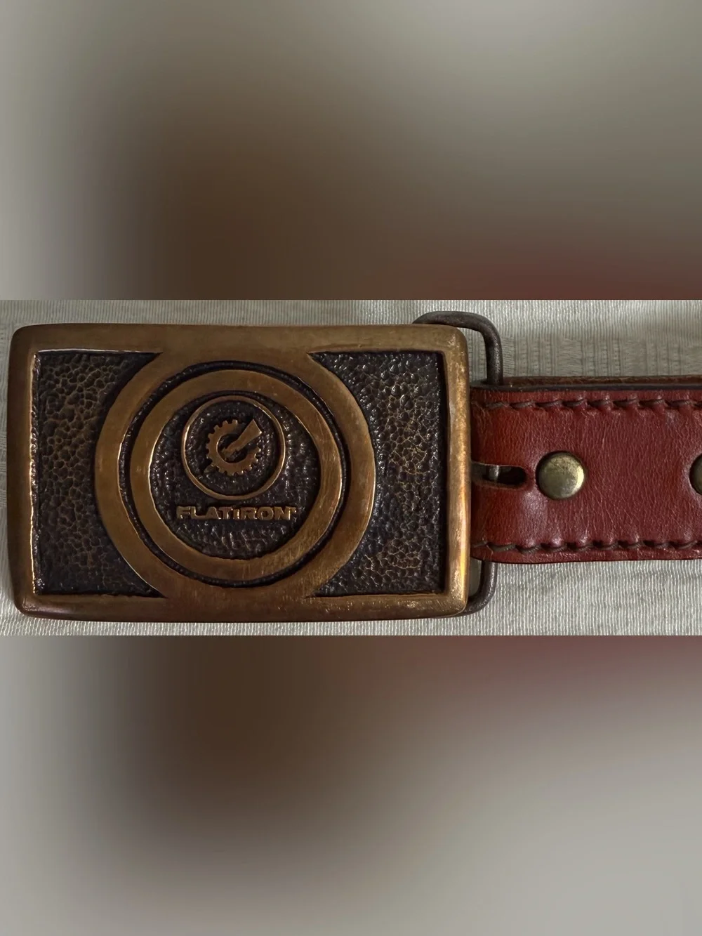 Vintage Flatiron Saddle Leather Belt Brown USA Made Brass Buckle Size 34